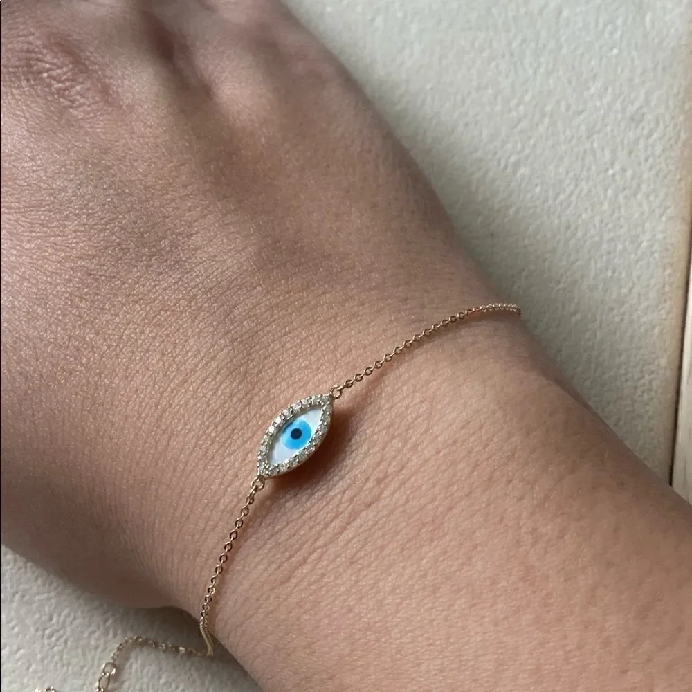 14k Real Gold Evil Eye Bracelet 7+1 inches NEW | Birthday Gift | Gold Bracelet |